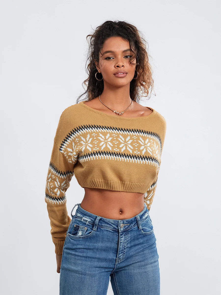 Cropped Print Sweater